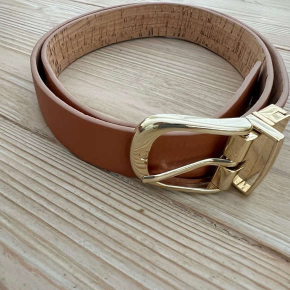 J.Crew Reversible Cork + Cognac Leather Belt | Gold Buckle | L - Picture 2 of 4